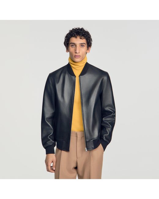 Sandro Blue Leather Jacket for men