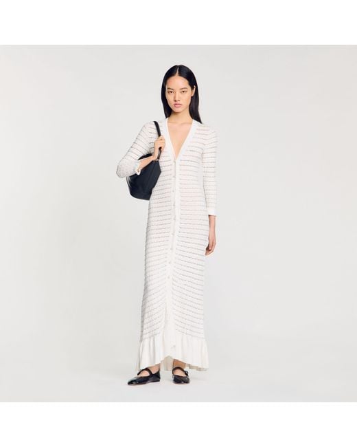 Sandro Maxi Dress With Pearl Details in White | Lyst UK