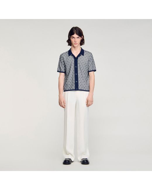 Sandro Blue Square Cross Jacquard Shirt for men