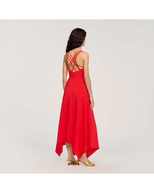 Sandro Red Asymmetric Maxi Dress