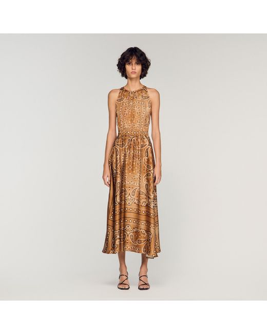 Sandro Brown Bandana-Print Maxi Dress