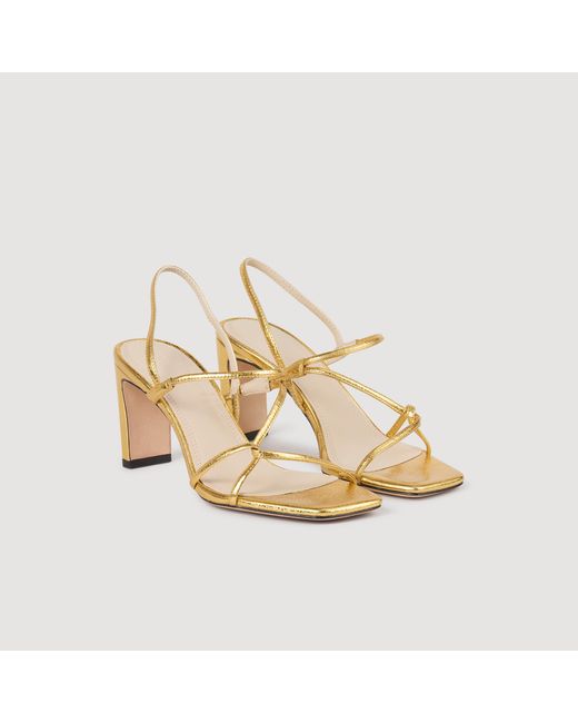 Sandro Metallic Embossed Leather Sandals