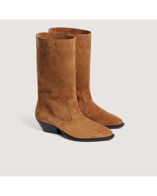Bottes en suède Sandro en coloris Brown