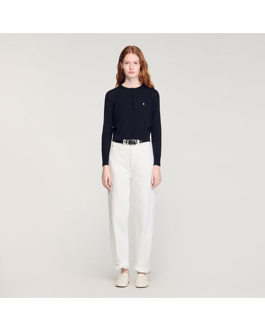 Sandro Blue Cropped Padded Round Neck Cardigan
