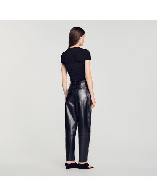 Sandro Blue Ruched Heart Cropped T-Shirt