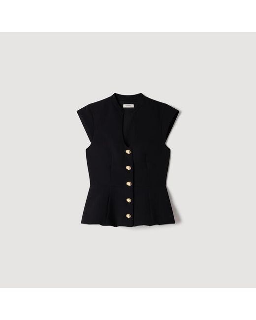 Sandro White Buttoned Peplum Top
