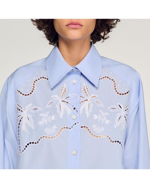 Sandro Blue Embroidered Cotton Shirt