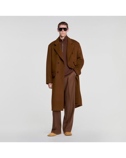 Sandro Brown Double-Breasted Wool-Cashmere Coat for men