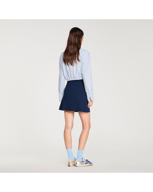 Sandro Blue Short Ribbed Skirt With Press Studs