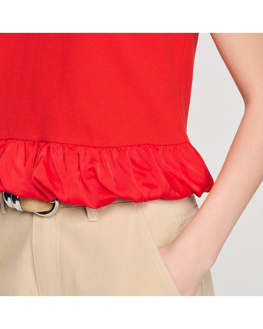 Sandro Red Ruffle Top