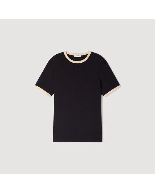 Sandro Black Two-Tone Patch T-Shirt for men