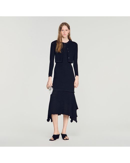 Sandro Blue Decorative Pointelle Cardigan