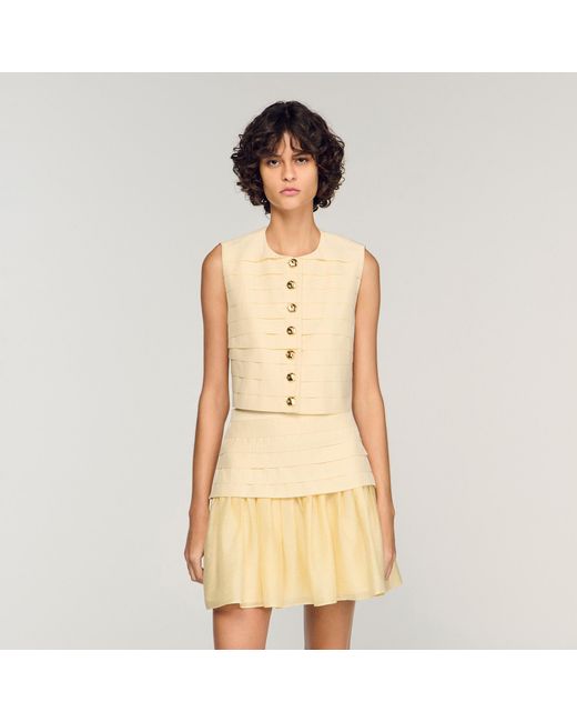 Sandro Natural Pleated Crop Top