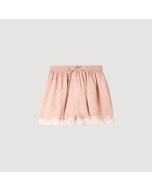 Sandro Blue Rhinestone Shorts With Lace