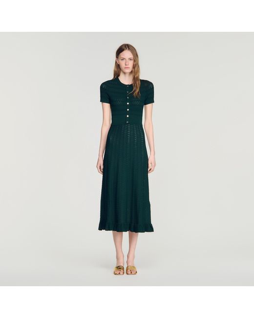 Sandro Blue Pointelle Knit Midi Dress