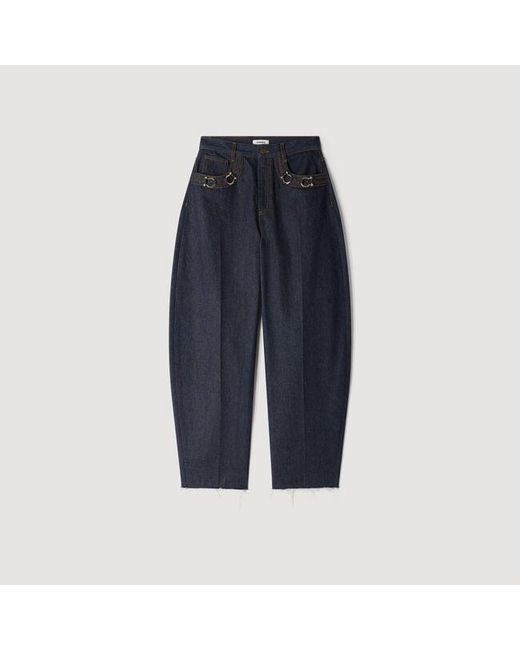 Sandro Blue Barrel Jeans With Metal Details