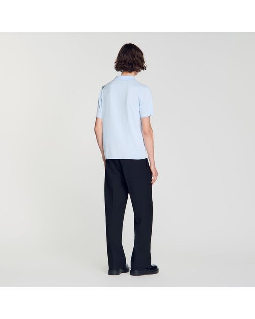 Sandro Blue Short-Sleeve Knitted Polo Shirt for men