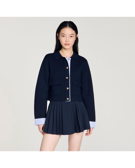Sandro Blue Wool Polo Cardigan