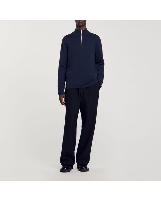 Sandro Blue Wool Jumper With Zip Collar for men