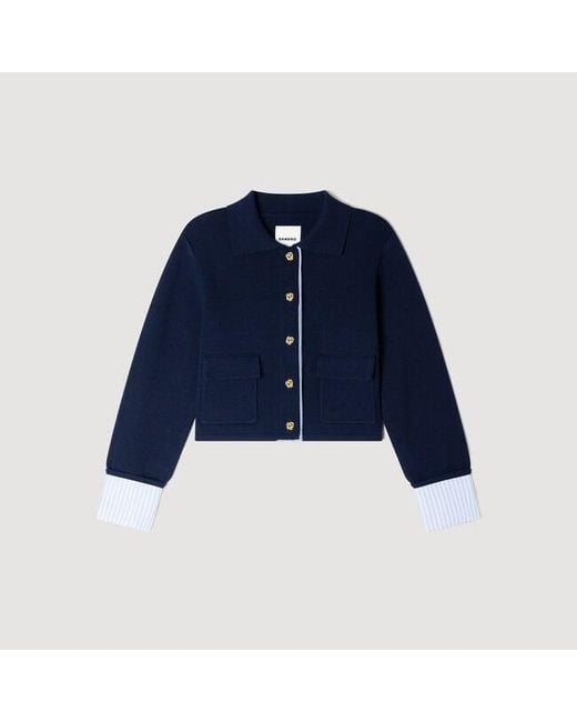 Sandro Blue Wool Polo Cardigan