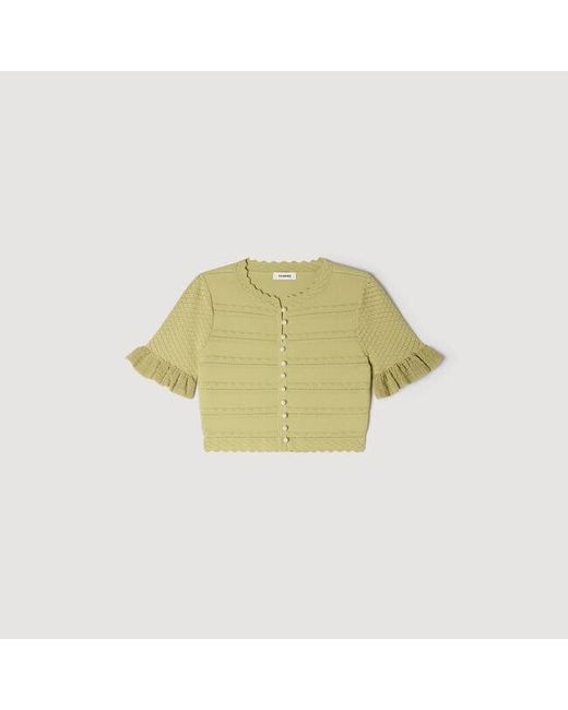 Sandro Yellow Cropped Ruffled-Sleeve Cardigan