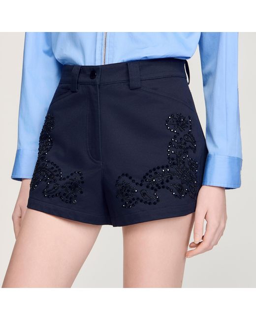 Sandro Blue Embroidered Cotton Shorts