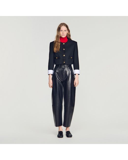 Sandro Blue Cropped Striped Wool Jacket