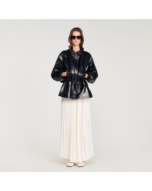 Sandro Black Smooth Leather Jacket
