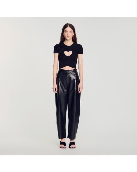 Sandro Blue Ruched Heart Cropped T-Shirt