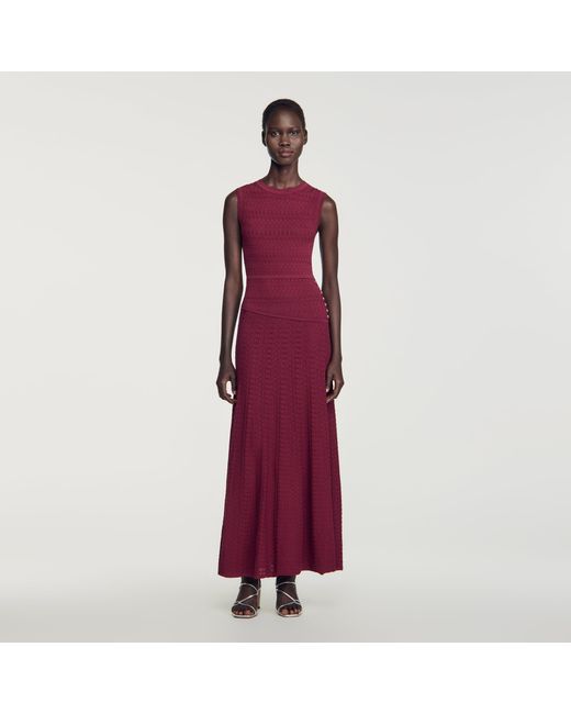 Sandro Red Pointelle Knit Maxi Dress