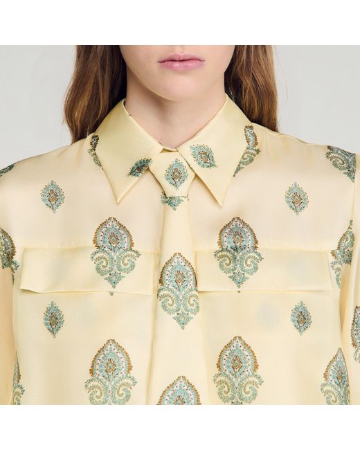 Sandro Blue Paisley Print Top With Removable Tie