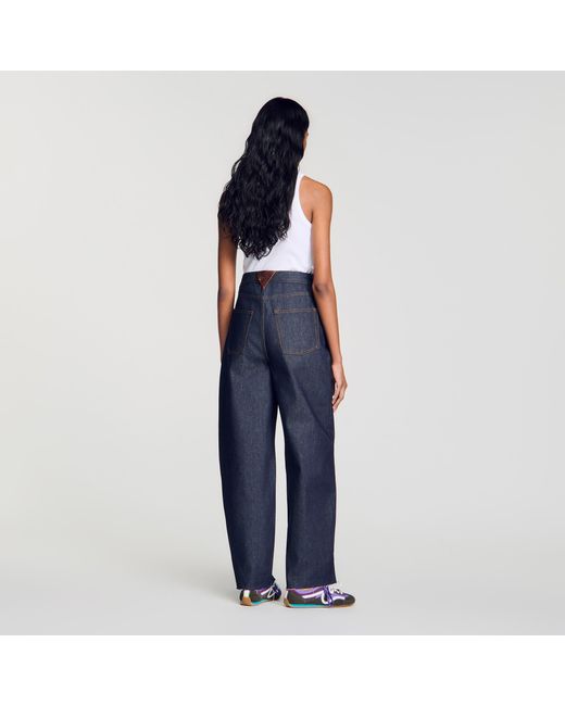 Sandro Blue Barrel Jeans With Metal Details