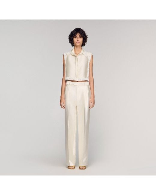Sandro Natural Satin-Effect Trousers
