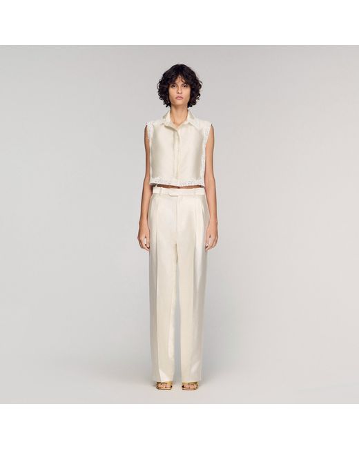 Sandro Natural Satin-Effect Trousers