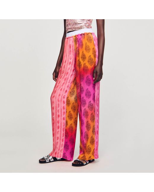 Sandro Red Wide-Leg Patterned Trousers