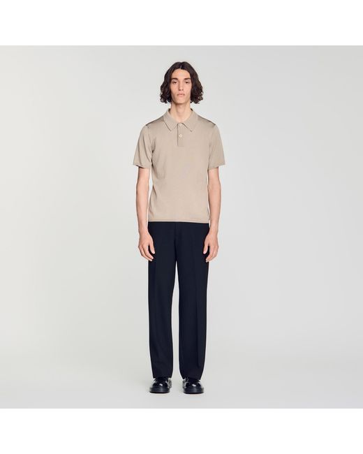 Sandro Blue Short-Sleeve Knitted Polo Shirt for men