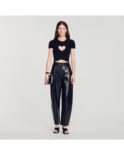 Sandro Blue Ruched Heart Cropped T-Shirt