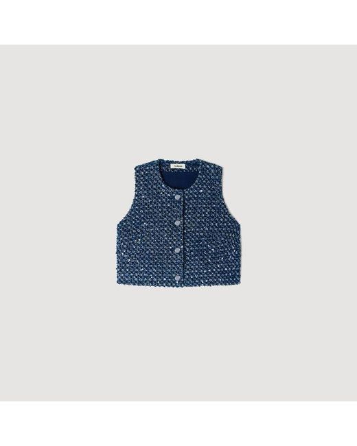Sandro Blue Sequin Crop Top