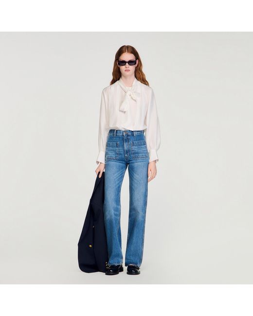 Sandro Blue Silk Lavallière Shirt