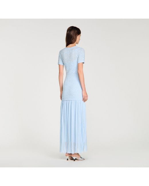 Sandro Blue Beaded Knit Maxi Dress