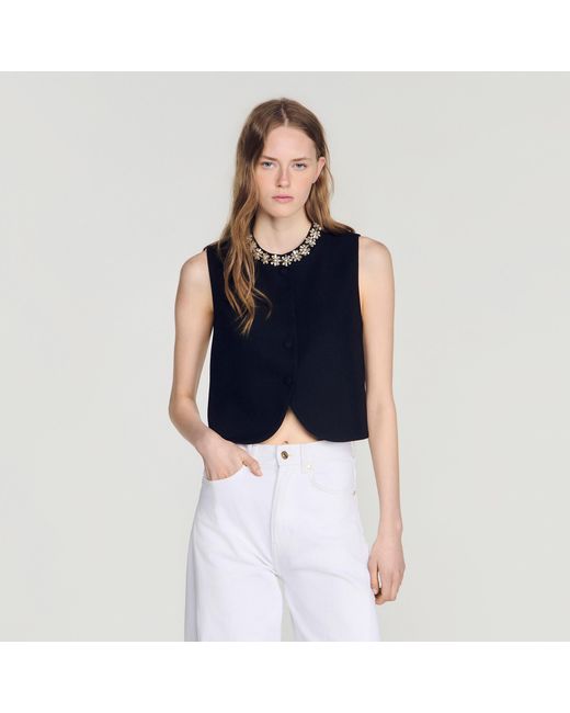 Sandro White Jacket With Jewelled Neckline