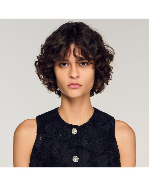 Sandro Blue Embroidered Guipure Crop Top