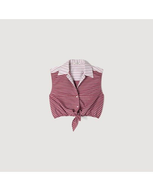 Sandro Red Cropped Striped Cotton Shirt