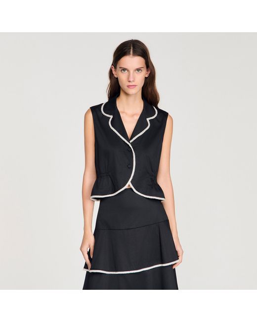 Sandro Blue Beaded Collar Top