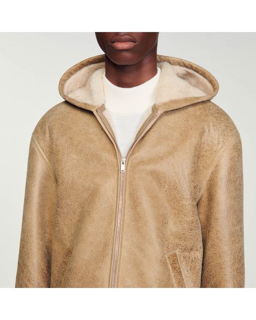Sandro White Woollen Leather Jacket for men