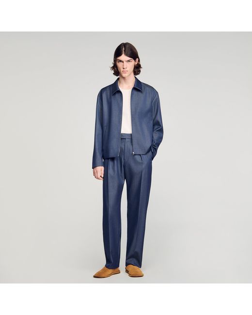 Sandro Blue Pleated-Effect Trousers for men