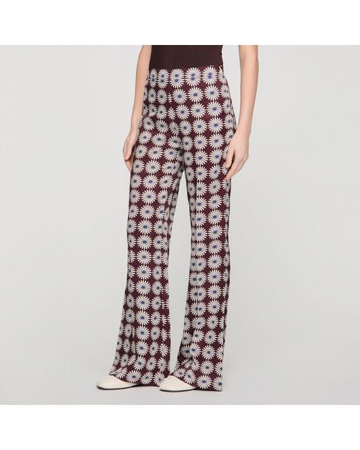 Sandro Red Floral-Print Floaty Trousers