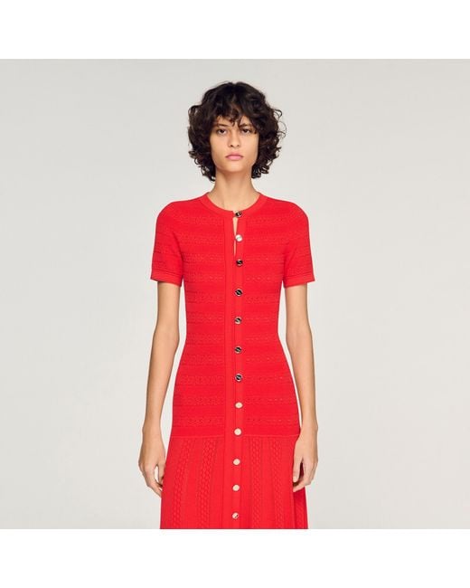Sandro Red Knit Maxi Dress