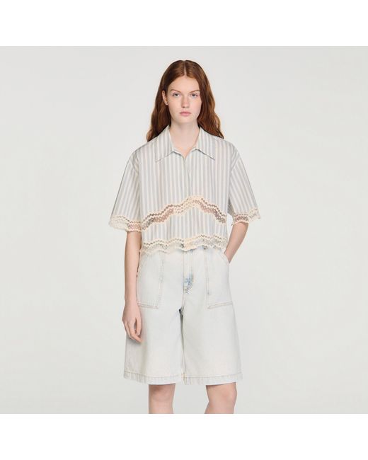 Sandro Multicolor Cropped Striped Cotton Shirt