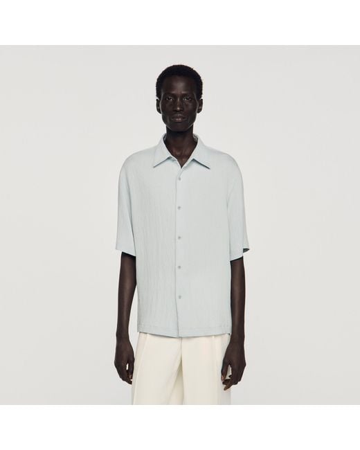 Sandro White Pleated Shirt With Shark Collar for men